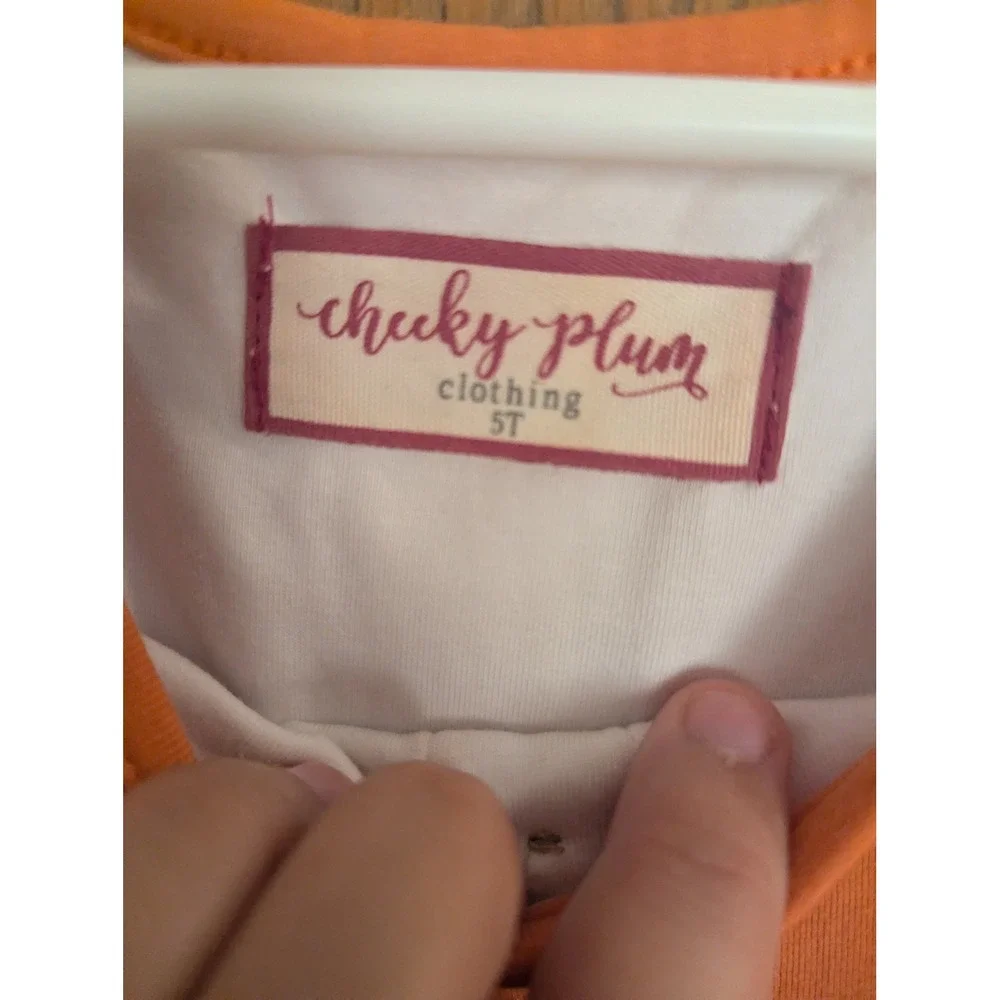 Cheeky Plum Orange Floral Gingham Tiered 3/4 Sleeve Henley Dress Fall-Girls 5T